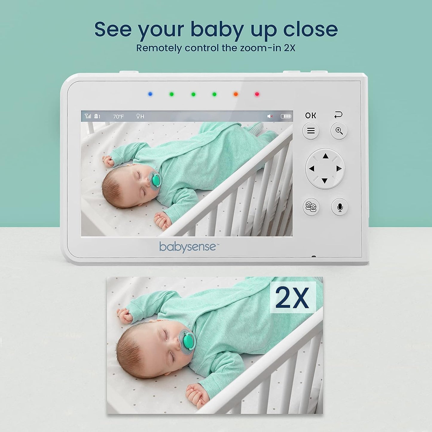 Babysense 3.5" Screen, Video Baby Monitor with Camera and Audio, 960Ft Range (Open Space), Night Light, Two-Way Audio, Zoom, Night Vision, Lullabies