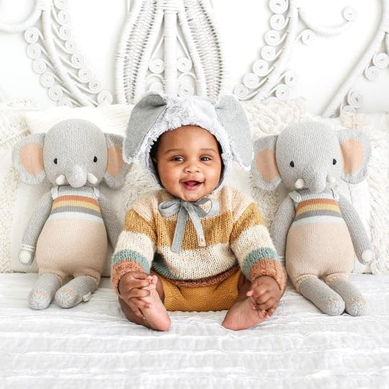 Cuddle + Kind Evan the Elephant Little 13" Hand-Knit Doll – 1 Doll = 10 Meals, Fair Trade, Heirloom Quality, Handcrafted in Peru, 100% Cotton Yarn