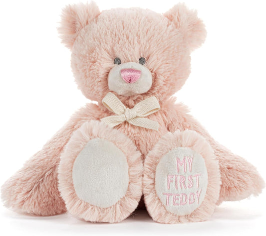 DEMDACO Welcome to the World, Mini 7.5 X 6.5 Inch, Ultra Soft Polyester, Huggable, Cuddly, Toy, Stuffed Plush Animal, Pink, My First Teddy Bear