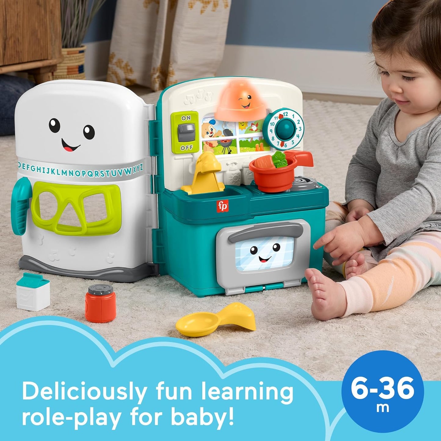 Fisher-Price Baby & Toddler Toy Laugh & Learn Learning Kitchen Playset with Music Lights & 5 Play Pieces for Kids Ages 6+ Months