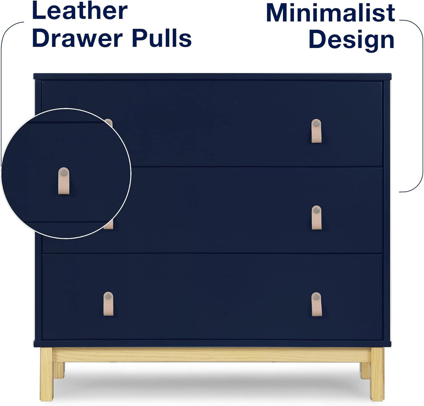 GAP Babygap Legacy 3 Drawer Dresser with Leather Pulls, Navy/Natural