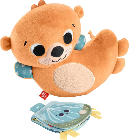 FISHER-PRICE BABY Toy 2-In-1 Rockin' Tummy Time Otter Plush Sensory Activity with Soft Book for Newborn Play Ages 0+ Months