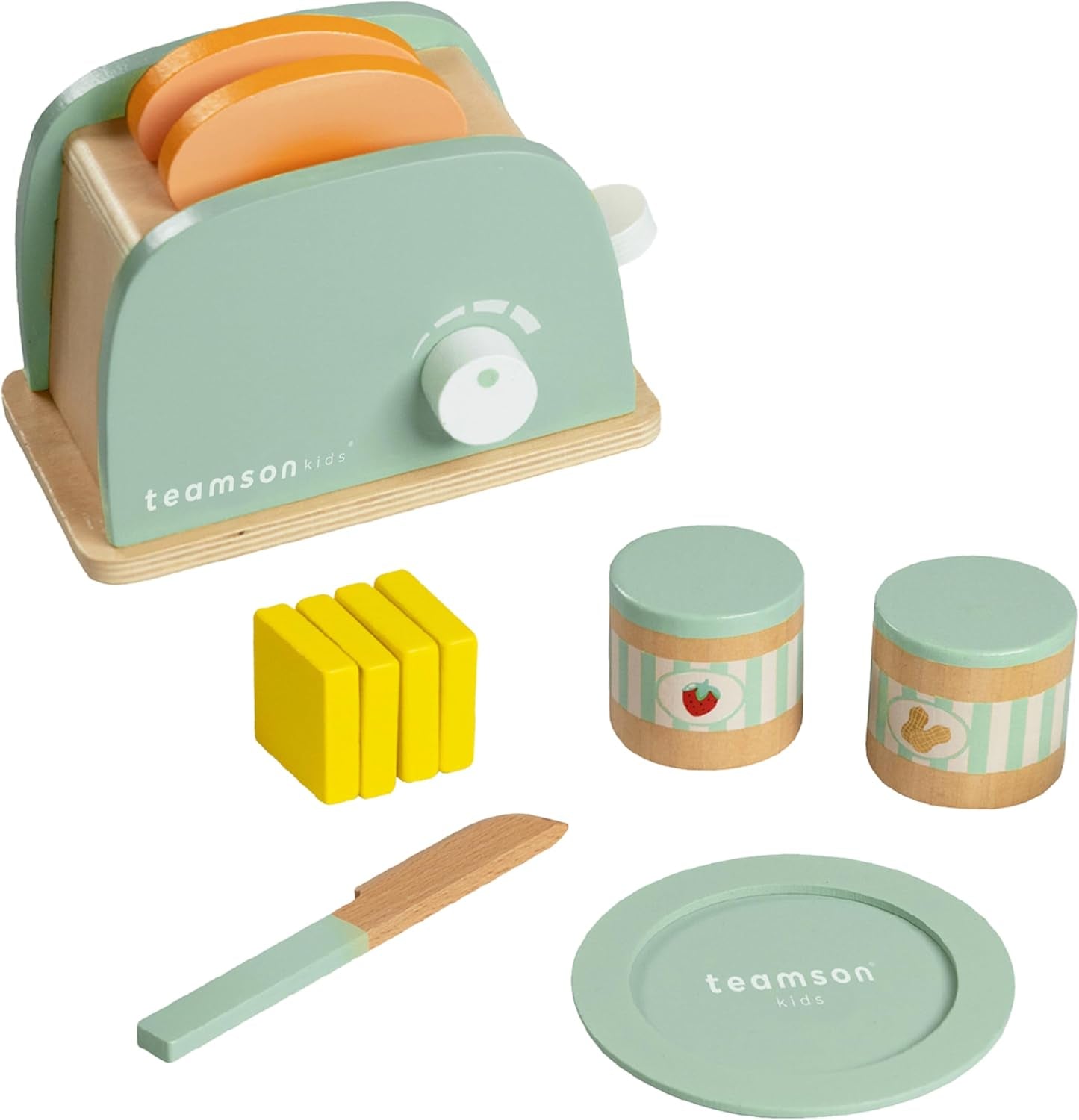 Teamson Kids Little Chef Frankfurt 11-Pc. Wooden Play Kitchen Toaster Accessory Set with Pretend Food and Utensils