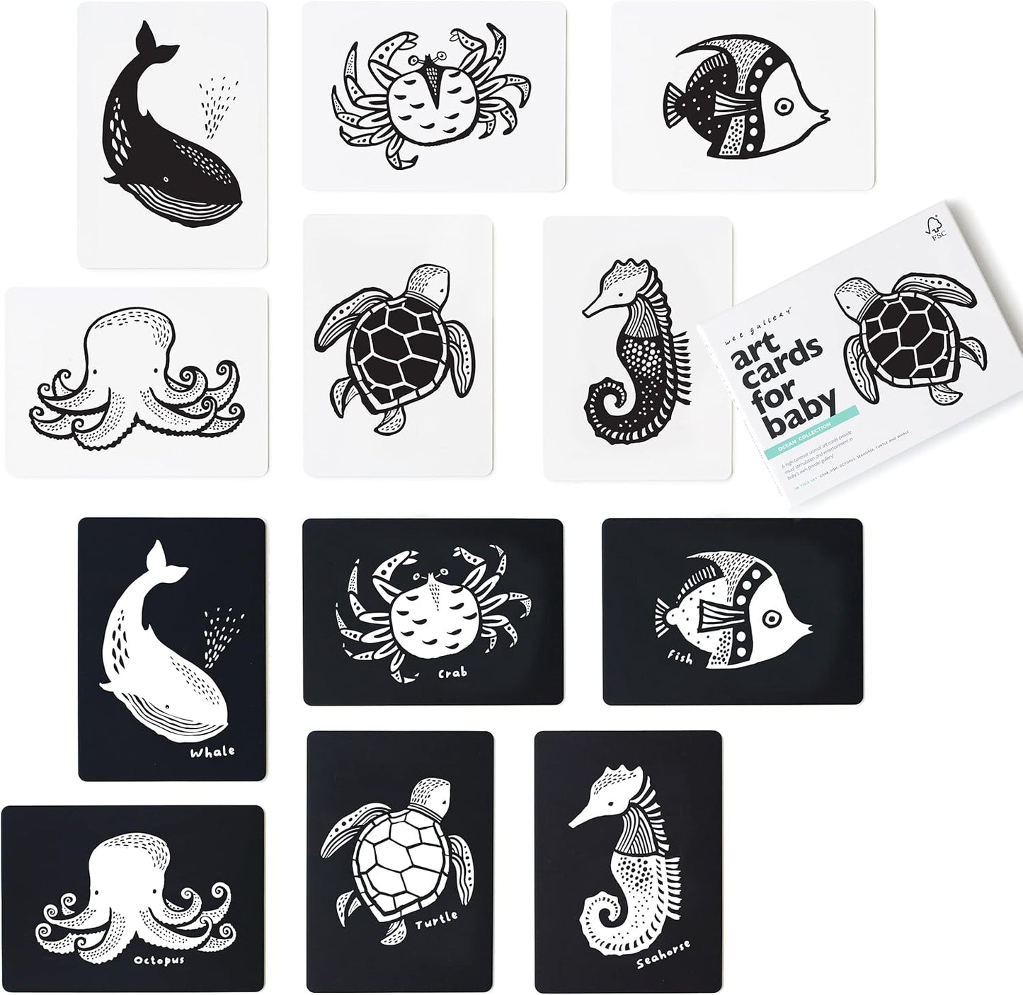 Wee Gallery Black and White Animal Art Cards for Babies, Durable High Contrast Vision Cards, Brain Development Educational Learning Tool for Newborn, Infant, Baby, Toddler - Woodland Animals