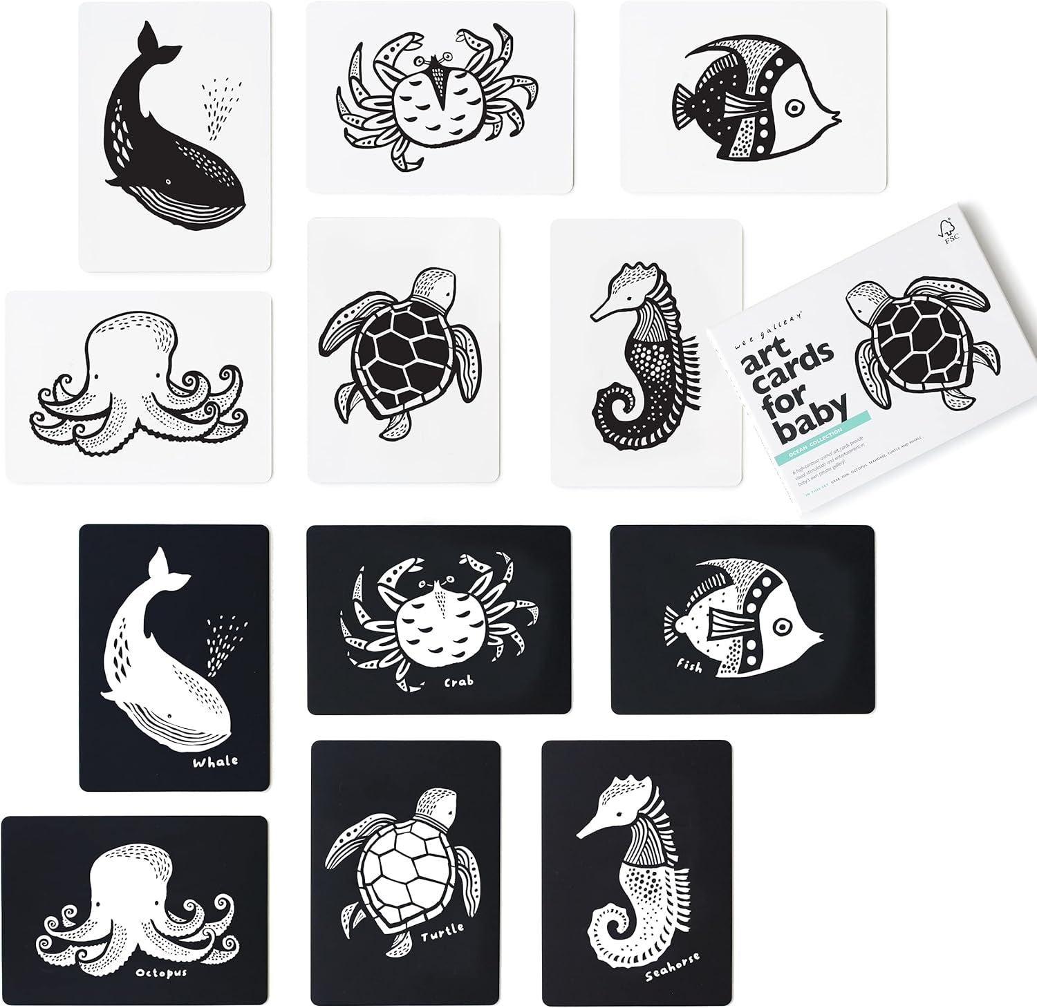 Wee Gallery Black and White Animal Art Cards for Babies, Durable High Contrast Vision Cards, Brain Development Educational Learning Tool for Newborn, Infant, Baby, Toddler - Woodland Animals