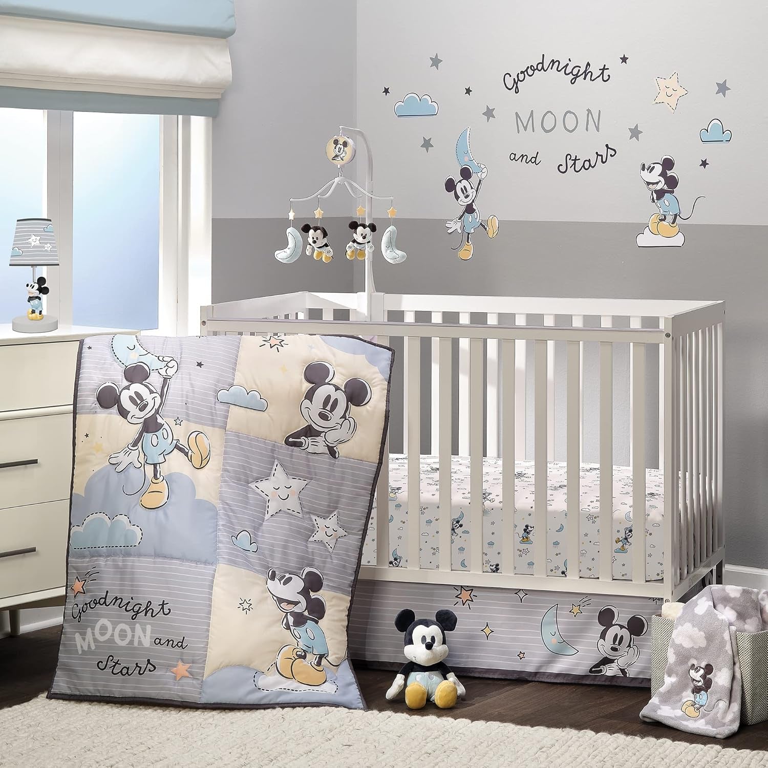 Lambs & Ivy Disney Baby Moonlight Mickey Mouse Lamp with Shade & Bulb - Gray