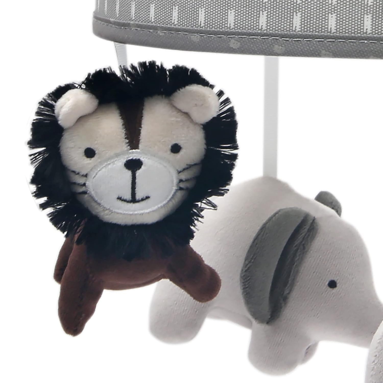 Lambs & Ivy Urban Jungle Gray/Brown Lion & Elephant Musical Baby Crib Mobile