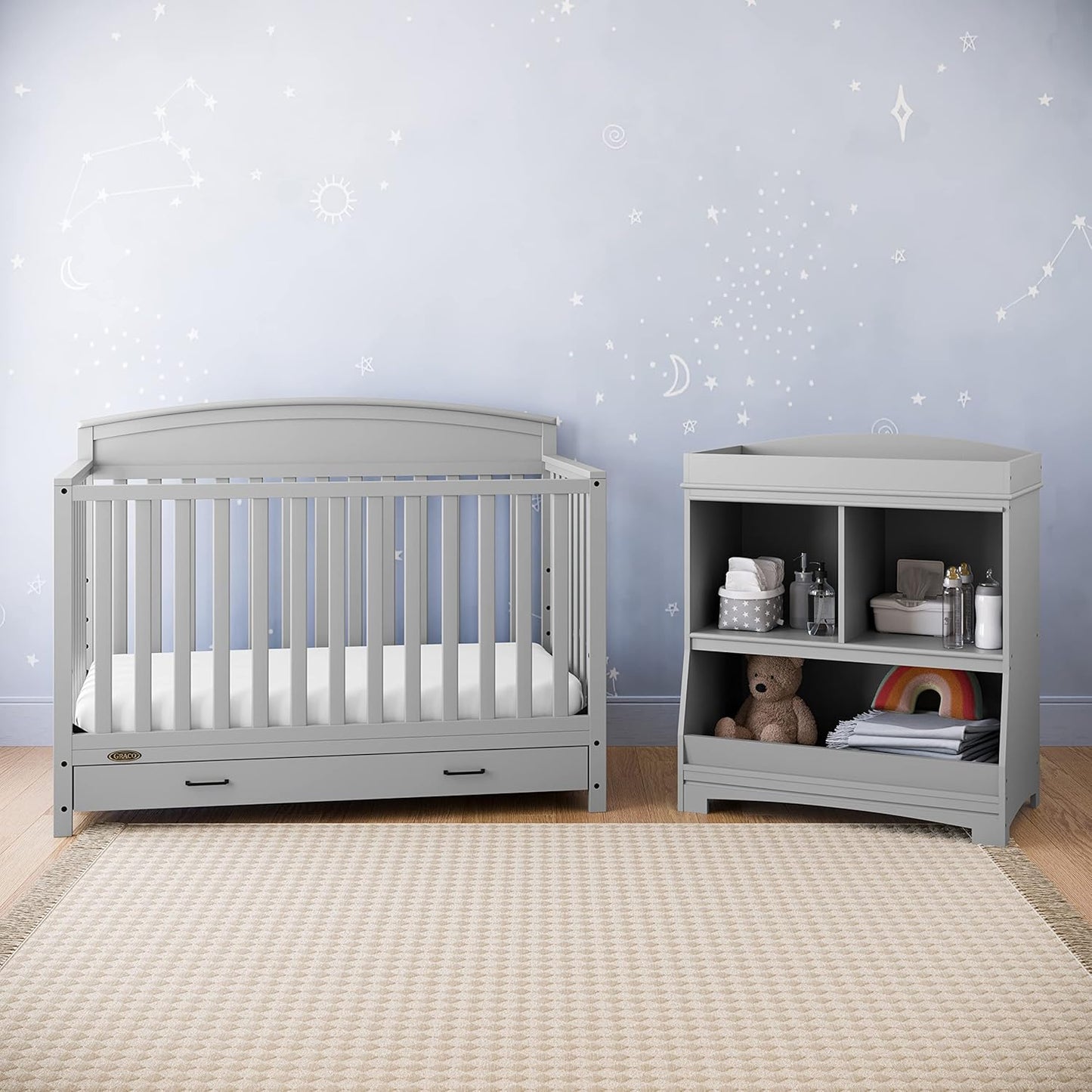 Graco Benton 5-In-1 Convertible Crib with Drawer (Pebble Gray) -Converts from Baby Crib to Toddler Bed, Daybed and Full-Size Bed,Fits Standard Full-Size Crib Mattress, Adjustable Mattress Support Base