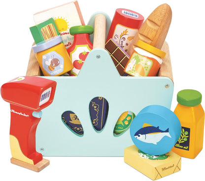 Le Toy Van - Wooden Groceries Toy Play Set & Wooden Scanner for Shopping Role Play | Supermarket Pretend Play Shop with Toy Food