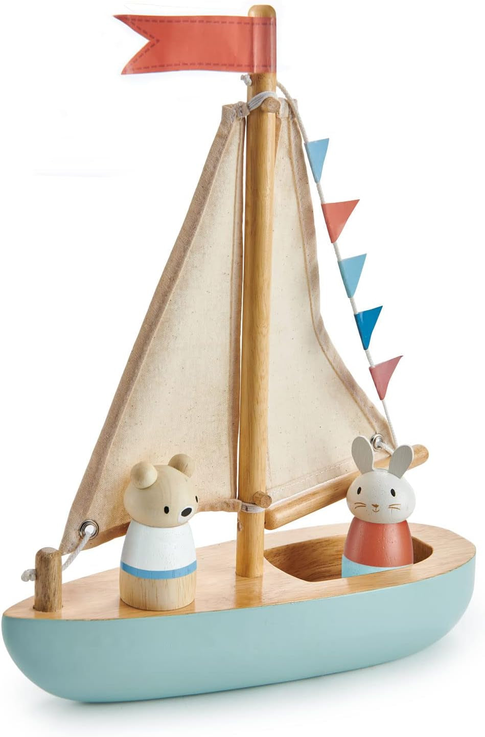 Tender Leaf Toys - Sailaway Boat - Educational Wooden Sailing Boat Play Set with 2 Animal Figures for Kids, Promotes Imaginative Play and Fine Motor Skills, Ship Toy Set for Boys and Girls - Age 3+