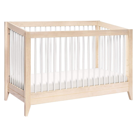 Babyletto Sprout 4-In-1 Convertible Crib with Toddler Bed Conversion Kit in Washed Natural and White, Greenguard Gold Certified