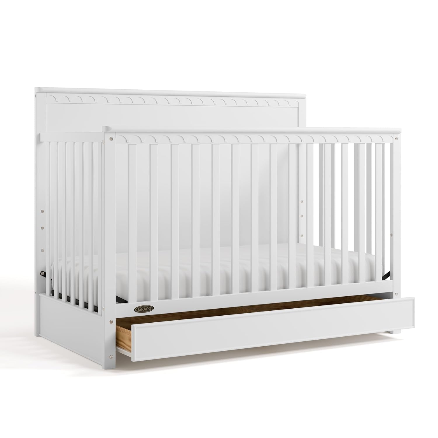 Graco Sasha 5-In-1 Convertible Crib with Storage Drawer (Blush) – GREENGUARD Gold Certified Baby Crib Crafted from Wood, Converts to Toddler Bed, Daybed, and Full-Size Bed