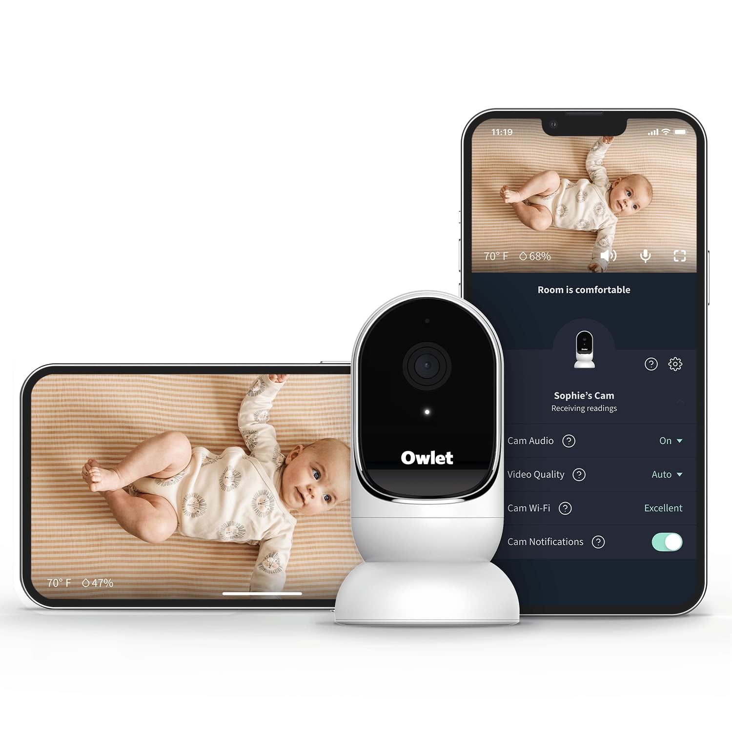 Owlet Cam 2 - Smart Baby Monitor Camera - Stream Secure HD Video and Audio with Night Vision, 4X Zoom, Wide Angle View and Sound, Motion and Cry Notifications - Bedtime Blue