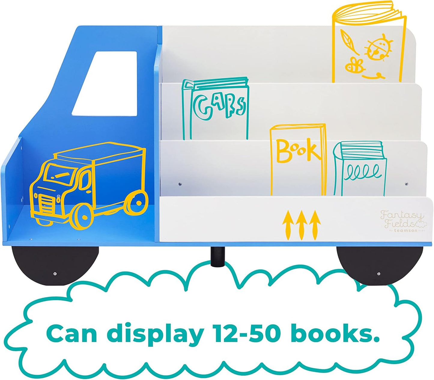 Fantasy Fields Toddler Storage Kids Bookcase 3-Tier Truck Display Bookshelf, Blue and White