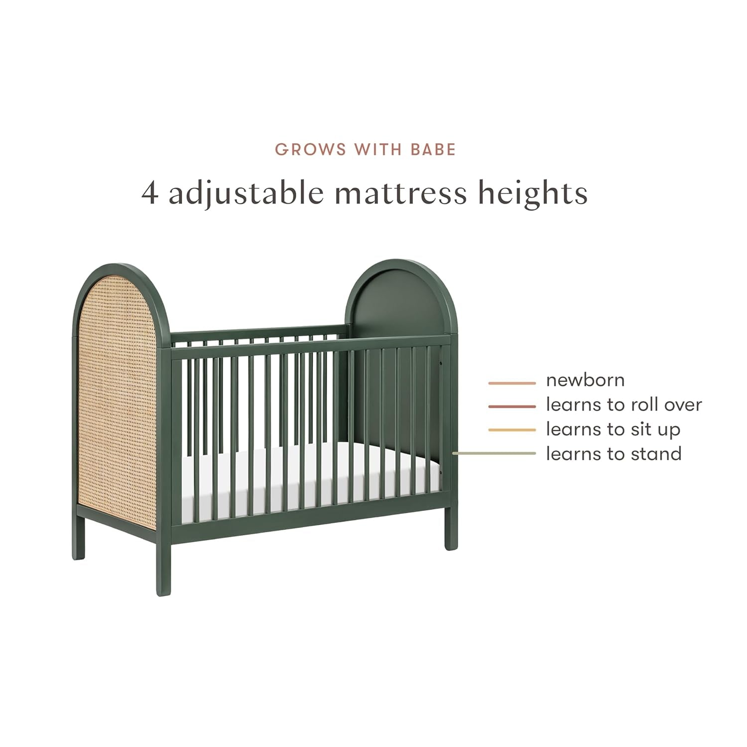 Babyletto Bondi Cane 3-In-1 Convertible Crib with Toddler Bed Conversion Kit in Forest Green with Natural Cane, Greenguard Gold Certified