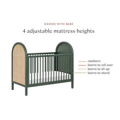 Babyletto Bondi Cane 3-In-1 Convertible Crib with Toddler Bed Conversion Kit in Black with Natural Cane, Greenguard Gold Certified