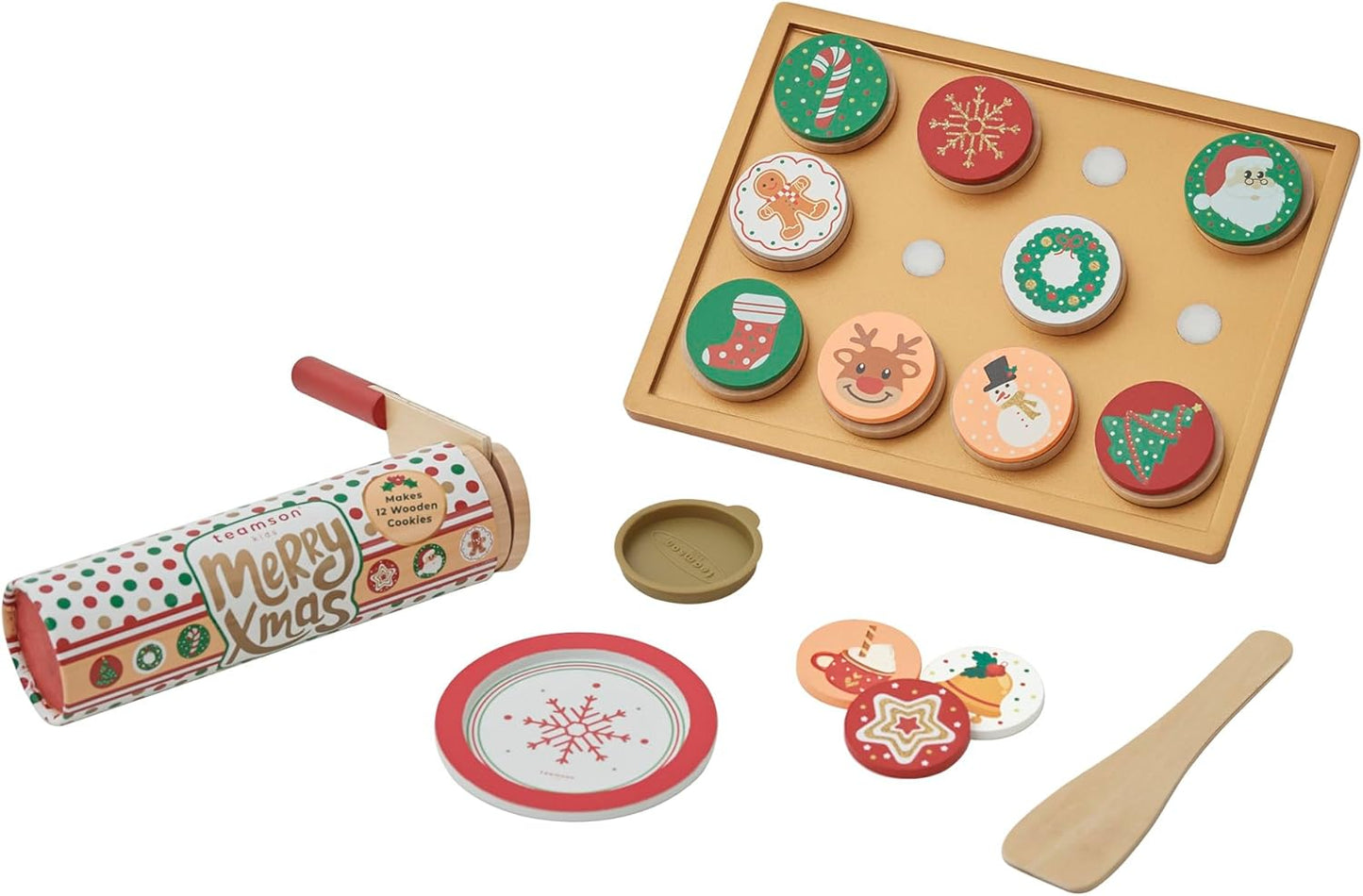 Teamson Kids Cuttable Christmas Cookie Play Wooden Food Set with Sliceable Cookies, Decorations, and Cookie Sheet - for 3 Yrs. and up - Multi