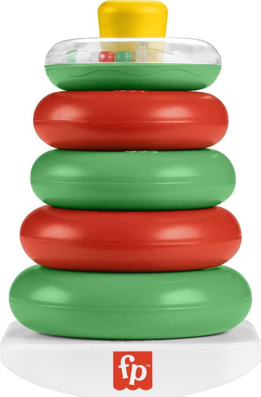 Fisher-Price Baby Toy Holiday Rock-A-Stack, Red & Green Ring Stacking Activity for Developmental Play Infants Ages 6+ Months