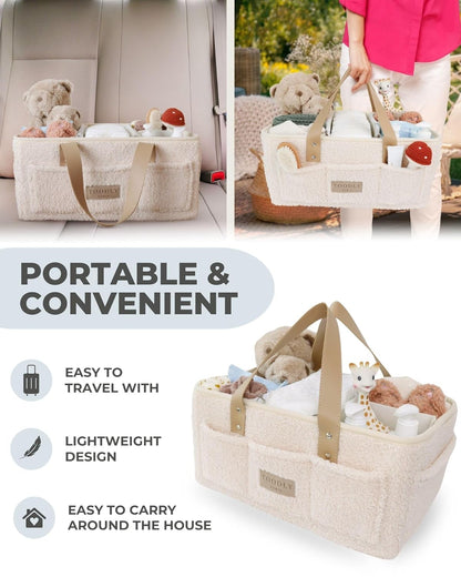 Bath Kneeler and Elbow Rest Pad (Beige) & Sherpa Baby Diaper Caddy Organizer Bundle