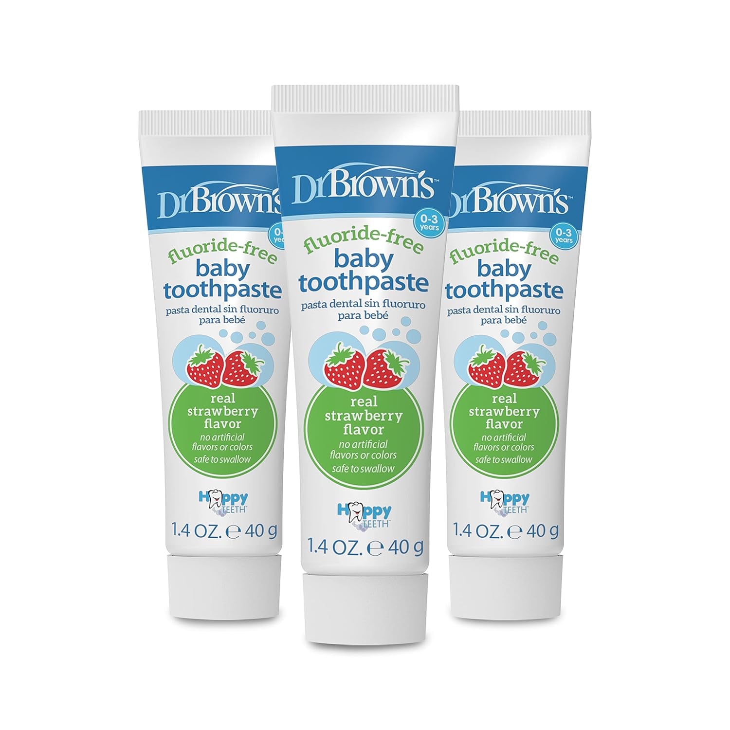 Dr. Brown'S Fluoride-Free Baby Toothpaste, Infant & Toddler Oral Care, Mixed Fruit, 3-Pack, 1.4Oz/40G, 0-3 Years