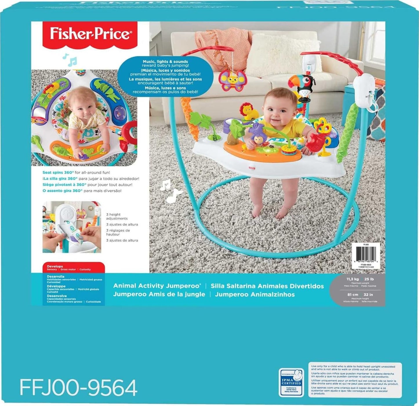 Fisher-Price Baby Bouncer Animal Activity Jumperoo Musical Play Center with Lights Sounds & Developmental Toys