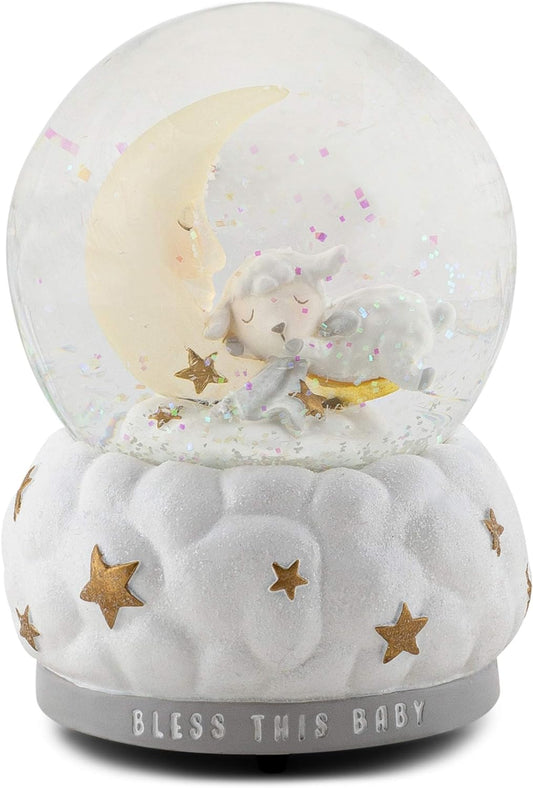 Lamb and Moon Bless Musical Snow Globe Plays Tune Twinkle Twinkle Little Star