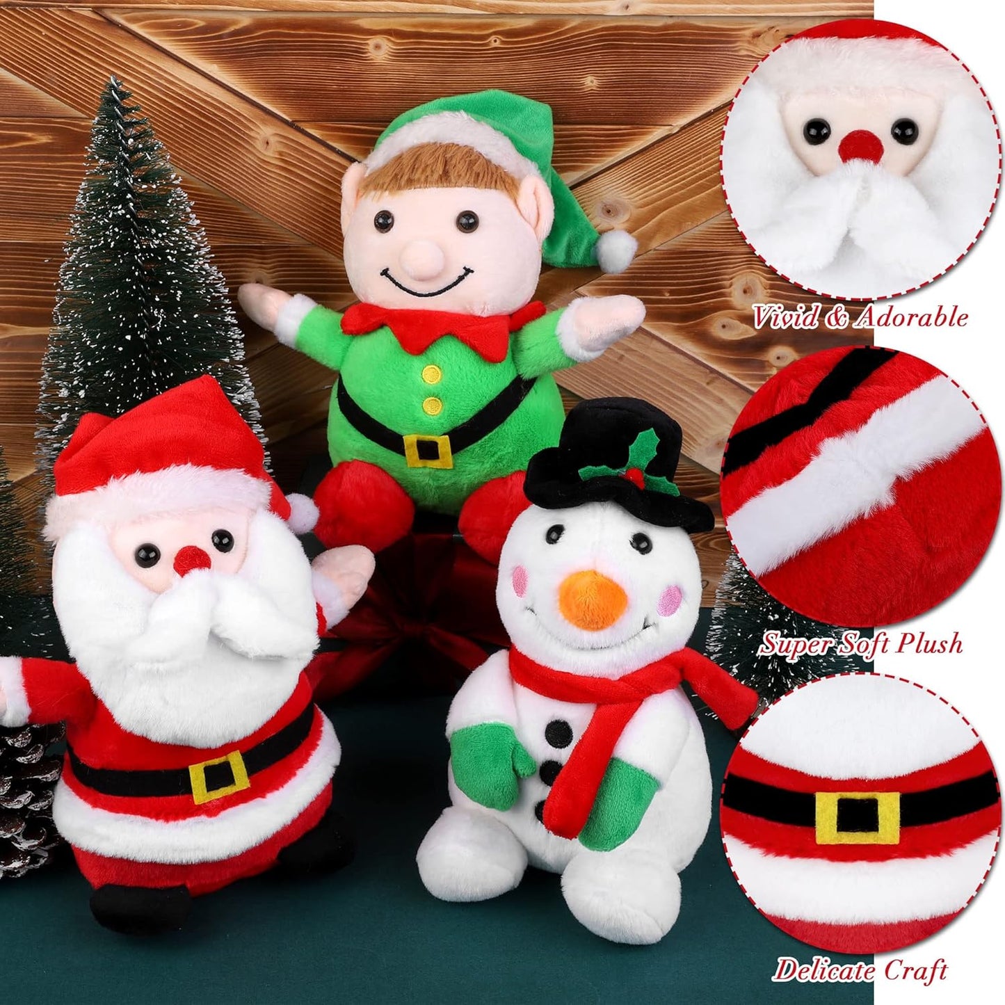 Elcoho 4 Pieces 7 Inch Christmas Stuffed Animals Set Plush Toys Christmas Decoration Doll Set Santa Claus Snowman Elk Elf Xmas Party Favors