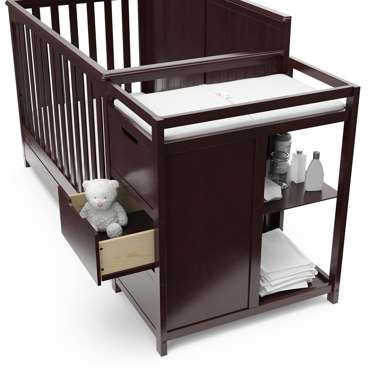 Graco Hadley 5-In-1 Convertible Crib and Changer with Drawer (Espresso) – GREENGUARD Gold Certified, Crib and Changing -Table Combo with Drawer, Includes Baby Changing Pad, Converts to Full-Size Bed