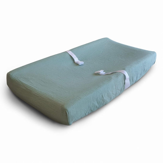 Mushie Extra Soft Muslin Fitted Changing Pad Cover (Roman Green)