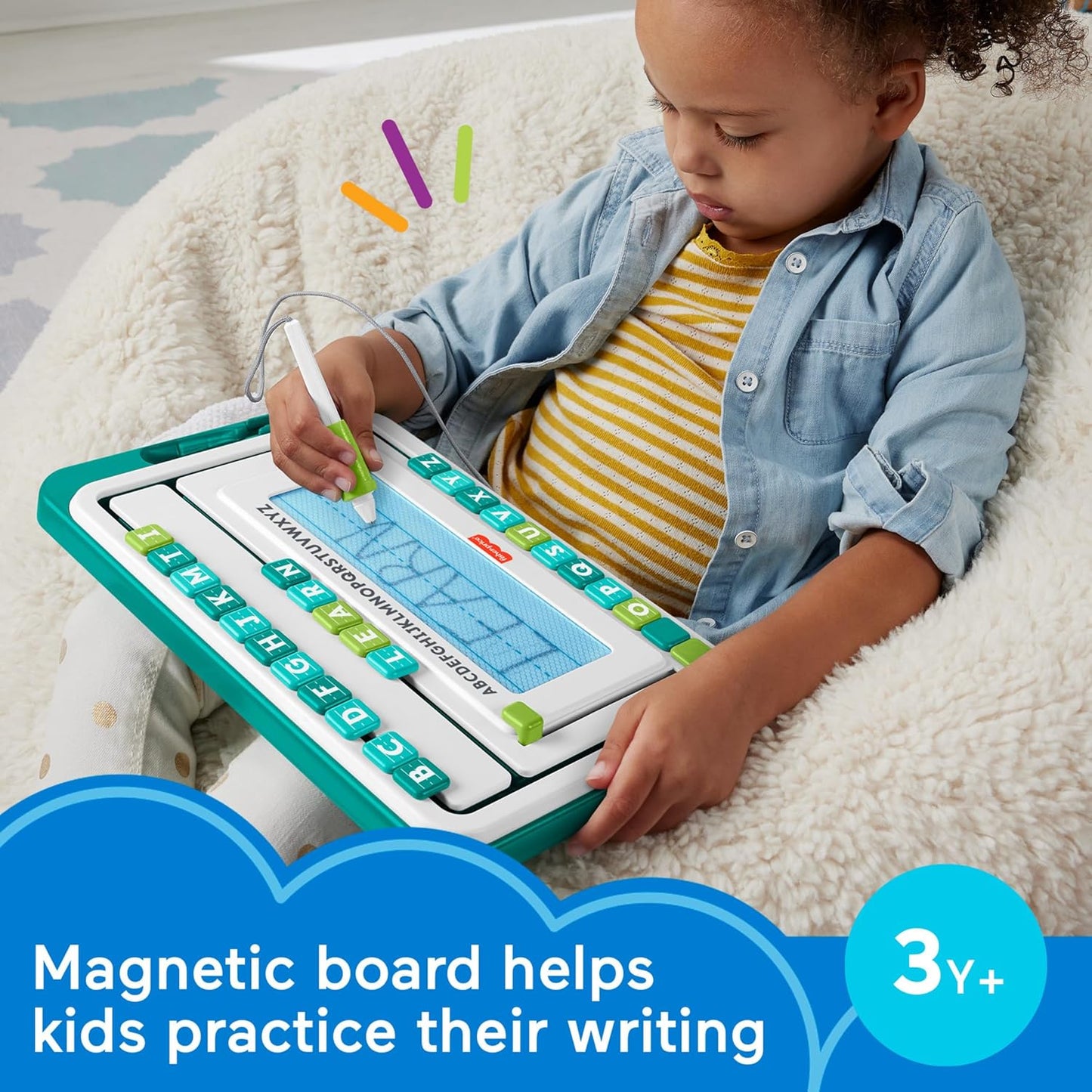 Fisher-Price Preschool Toy Think & Learn Alpha Slidewriter Magnetic Drawing Tablet with Letter Tiles for Kids Ages 3+ Years