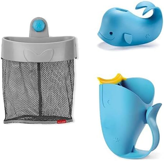 Skip Hop Baby Bath Time Gift Set with Bath Toy Organizer, Rinser, and Spout Cover, Blue