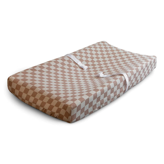 Mushie Extra Soft Muslin Fitted Changing Pad Cover (Natural Check)