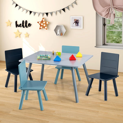 Costzon Kids Table and Chair Set, 5-Piece Toddler Table & 4 Chairs W/Toy Bricks for Arts, Crafts, Snack Time & Homework, Classroom Playroom Daycare Furniture for Boys & Girls Age 3-7 (Grey, Blue)