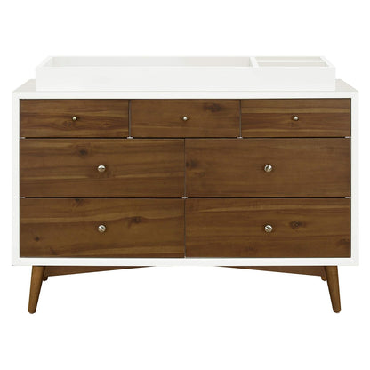 Babyletto Palma 7-Drawer Assembled Double Dresser in White and Natural Walnut, Greenguard Gold Certified, 19"D X 53"W X 34.25"H