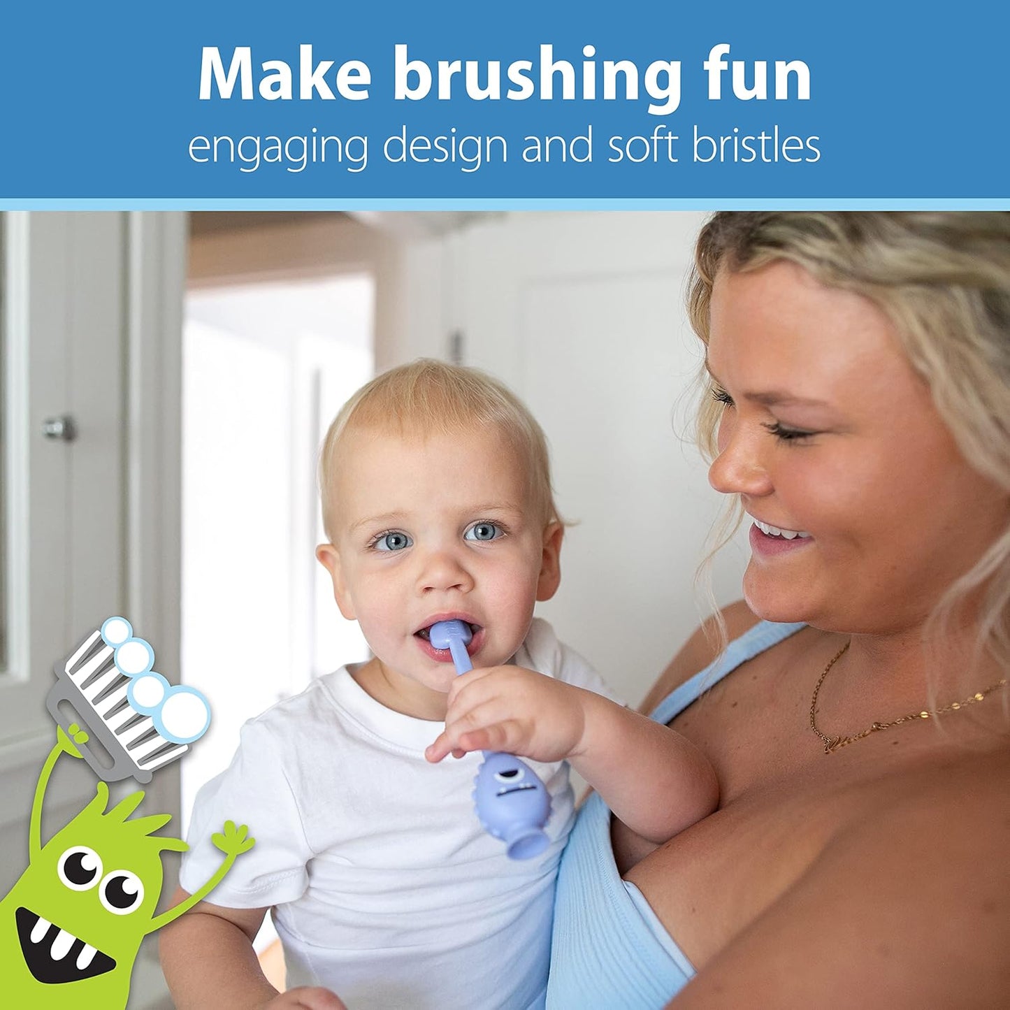 Dr. Brown'S Toothscrubber Toothbrush, Three-Sided Toddler Training Toothbrush for Ages 1-4 Years with Suction Cup Base and Color Changing Bristles