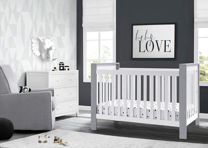 Delta Children Miles 4-In-1 Convertible Crib, Bianca White/Textured Limestone