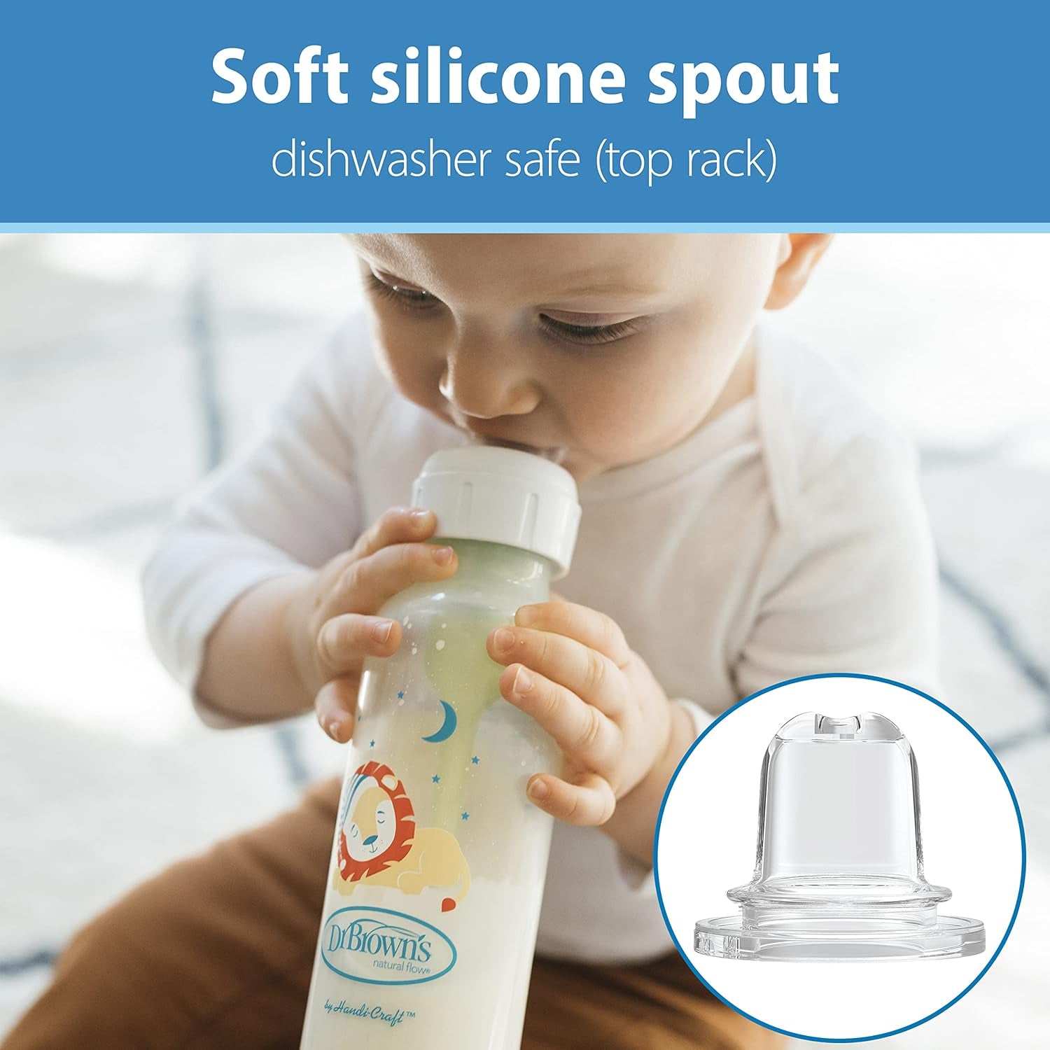 Dr. Brown'S Milestones Narrow Sippy Bottle, 100% Silicone Soft Sippy Spout, 8Oz/250Ml, Fox & Lion, 6M+