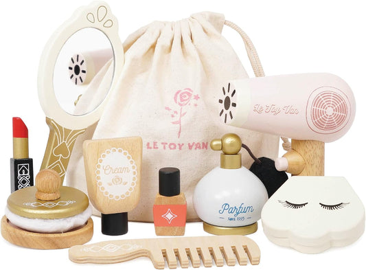 Le Toy Van - Wooden Cosmetic Set with Bag Role Play Toy | Star Beauty Bag Pretend Play Set - Suitable for 3 Years +