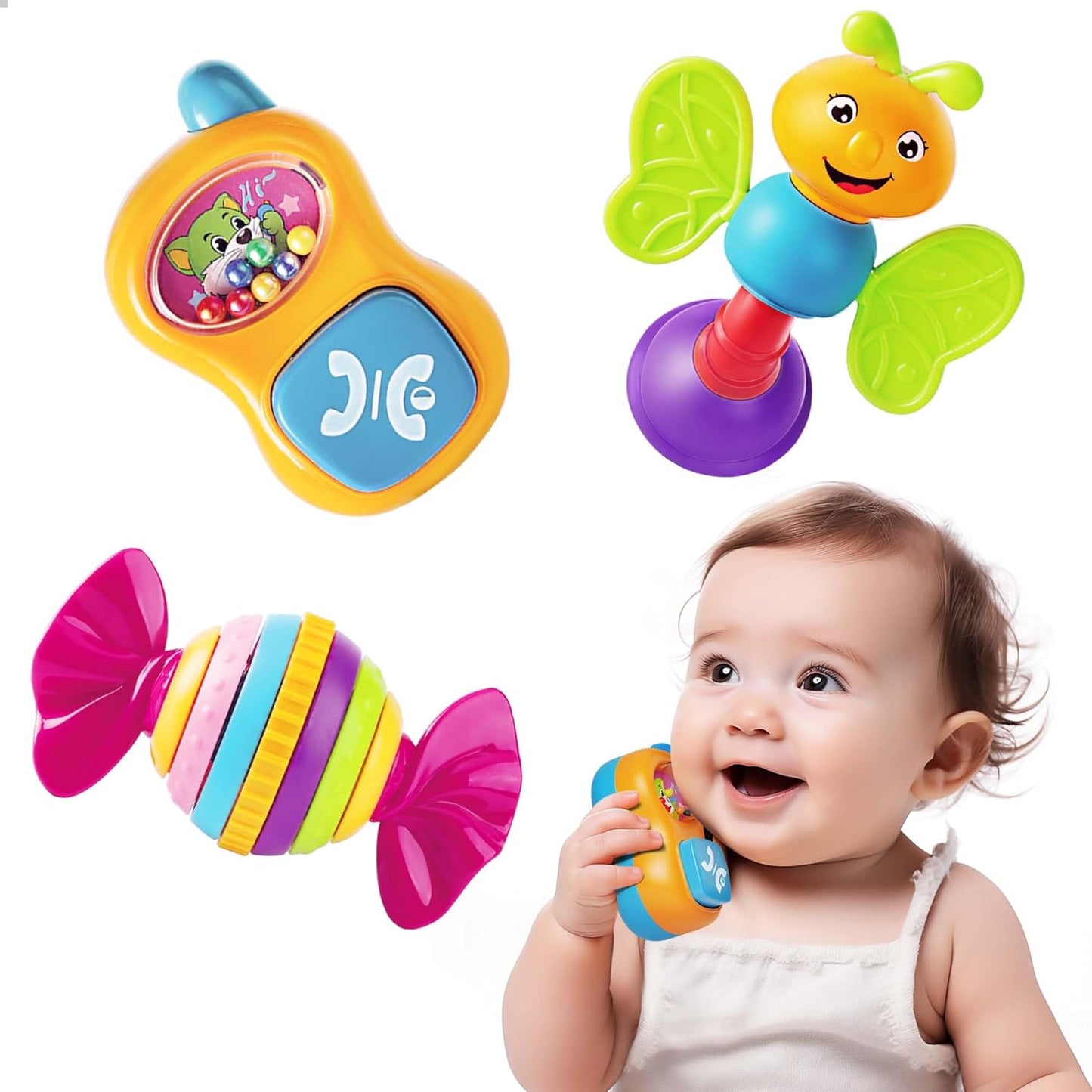 Iplay, Ilearn Baby Rattles, 3-6 Month Baby Toys, Infant Grab N Shake Rattle, Sensory Teether, Development Learning Music Toy, Newborn First Shower Gifts for 0 1 2 4 5 7 8 9 10 12 Month Babies Boy Girl