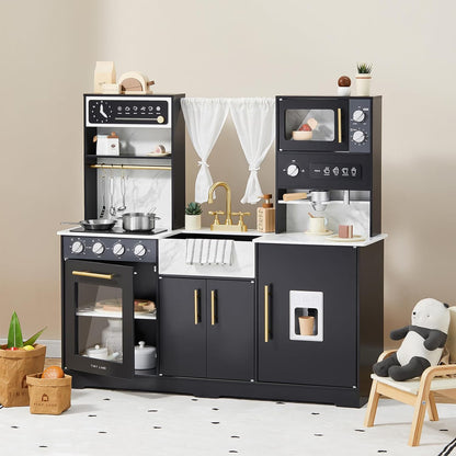 Tiny Land Play Kitchen for Kids, Wooden Play Kitchen Sets for Girls and Boys, New Modern Toddler Kitchen Toy Kitchen Designed in Trendy Home Style, Gift for Ages 3+