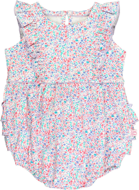 Rufflebutts® Baby/Toddler Girls Light Wash Denim Bow-Front Bubble Romper