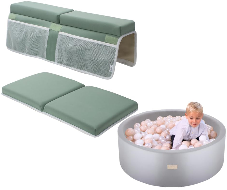 Bath Kneeler & Elbow Rest Pad Set (Green) & Foam Ball Pit Grey Bundle