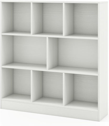 Costzon 8-Section Bookcase for Kids, Wooden Toy Storage Organizer for Books Toys, Montessori Toy Shelf, 3-Tier Storage Cabinet, Bookshelf for Kids Room, Classroom, Daycare, Nursery (White)