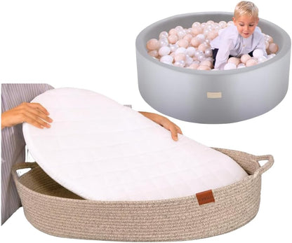 Toddly Baby Changing Basket with anti Slip (Brown) and Foam Baby Ball Pit (Grey) Bundle