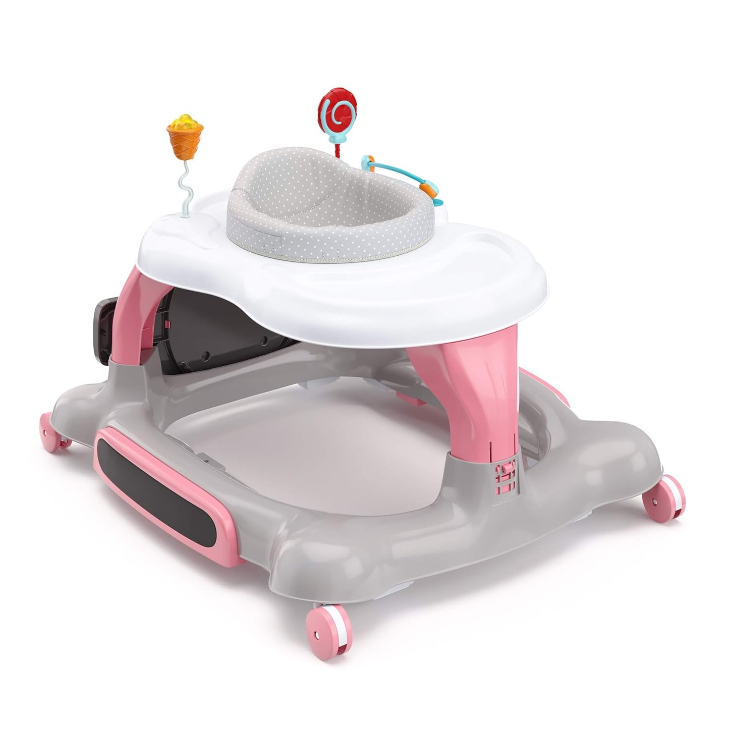 Storkcraft 3-In-1 Activity Walker and Rocker with Jumping Board and Feeding Tray, Interactive Walker for Toddlers and Infants, Pink