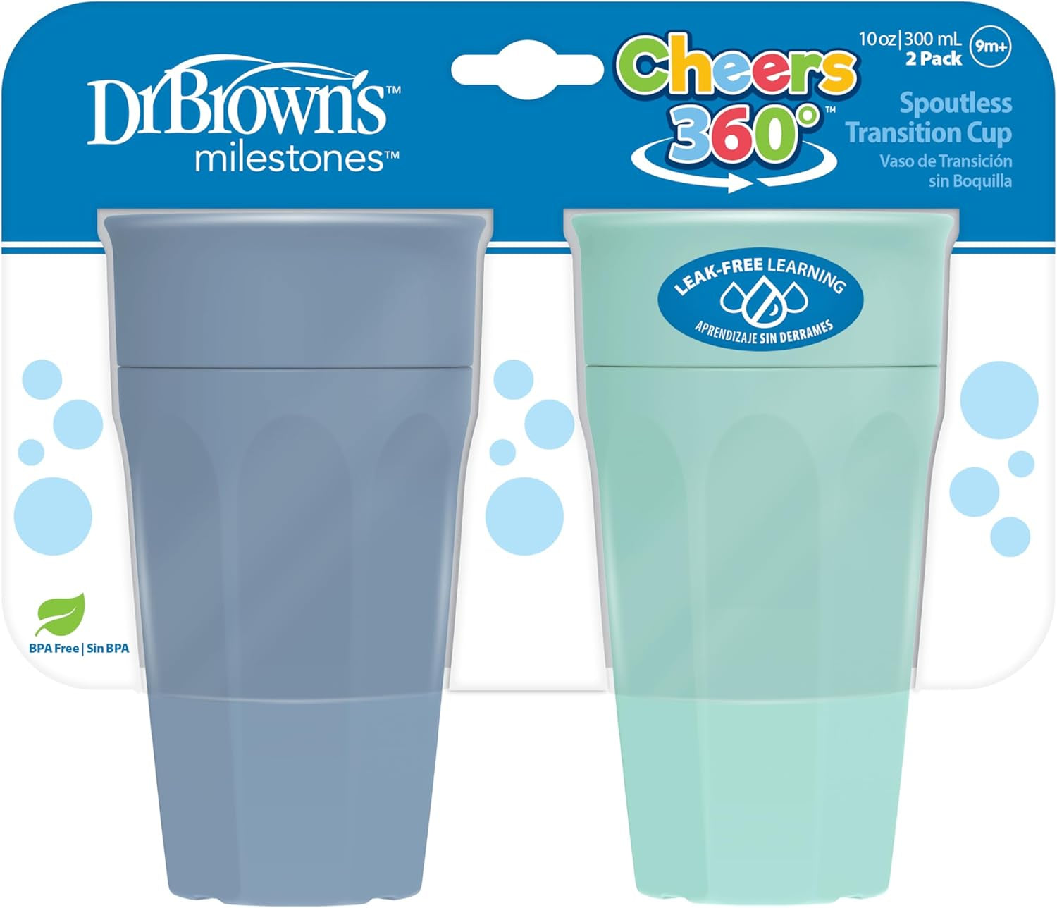 Dr. Brown'S Milestones Cheers 360 Cup Spoutless Transition Cup with Handles for Easy Grip & Leak-Free Learning, Pink, 7Oz/200Ml, 6M+ (Colors May Vary)