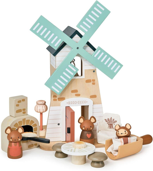 Tender Leaf Toys - Penny Windmill - Adorable Wooden Rotating Windmill with Toy Mouse Family and Accessories - Imaginative Play Set - Develop Creative Storytelling - Improve Fine Motor Skills - Age 3+