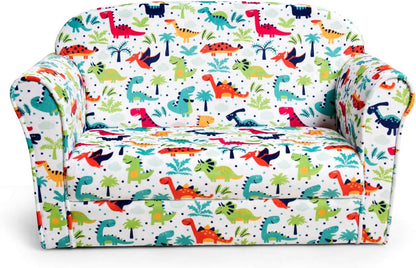 Costzon Kids Couch, Double Seat Children'S Sofa W/Dinosaur Pattern, Comfortable Back, Toddler Armrest Chair for Bedroom, Living Room, Large Soft Kids Couch Sofa Toy for Baby Boys Girls Gifts