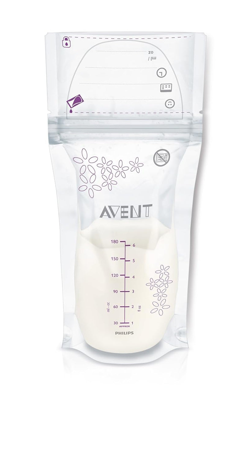 Philips AVENT Breast Milk Storage Bags, Clear, 6 Ounce, 50 Pack, SCF603/50