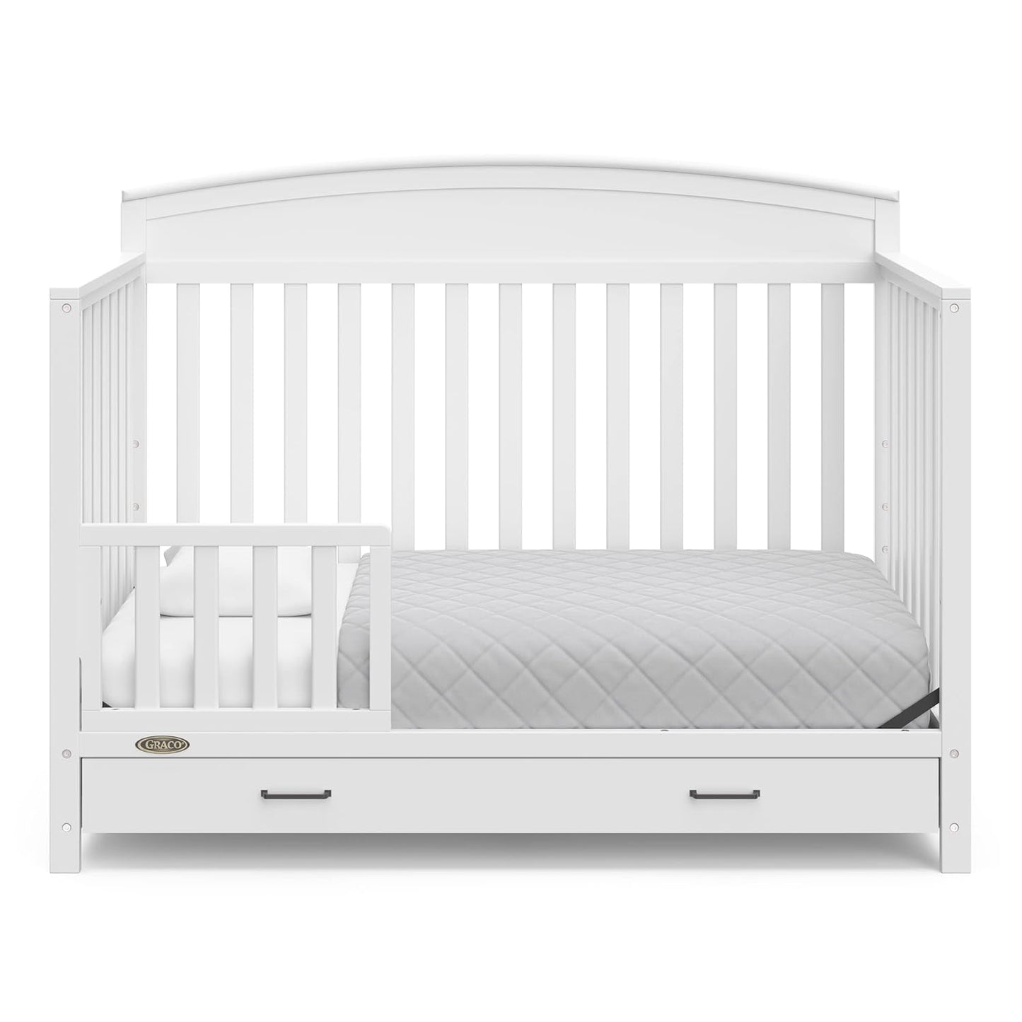 Graco Benton 5-In-1 Convertible Crib with Drawer (White) - Converts from Baby Crib to Toddler Bed, Daybed and Full-Size Bed, Fits Standard Full-Size Crib Mattress, Adjustable Mattress Support Base